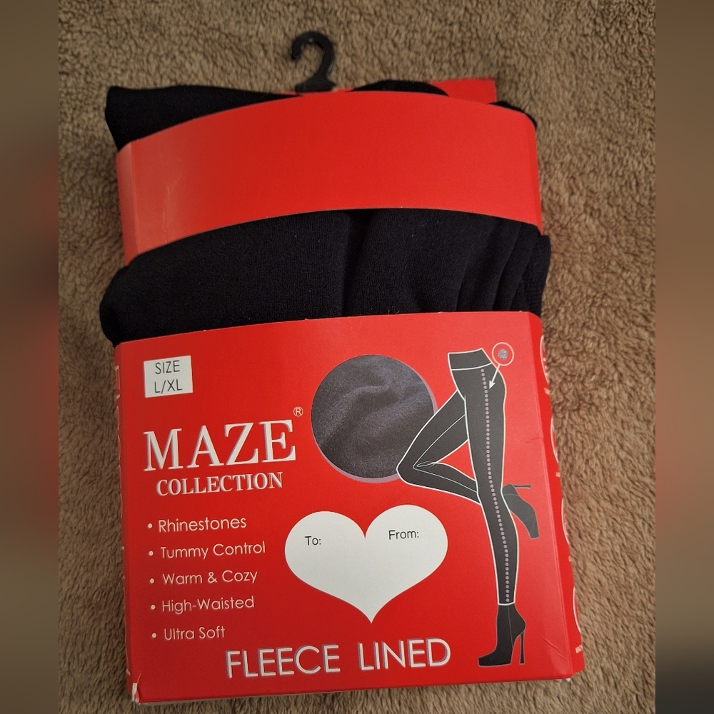Maze Collection Black Fleece Lined Leggings